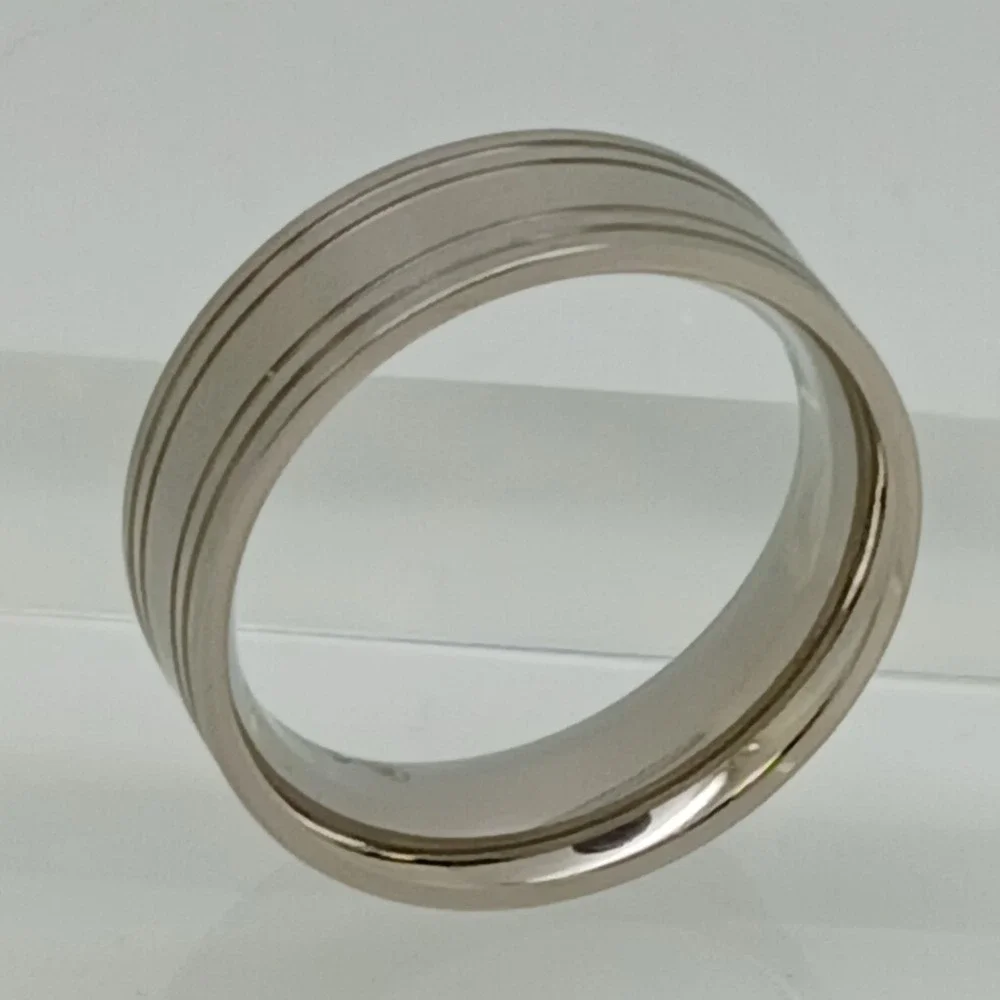 Vintage Titanium 7mm Grooved Band Ring Size 9 Brushed Silver Y2K New Old Stock